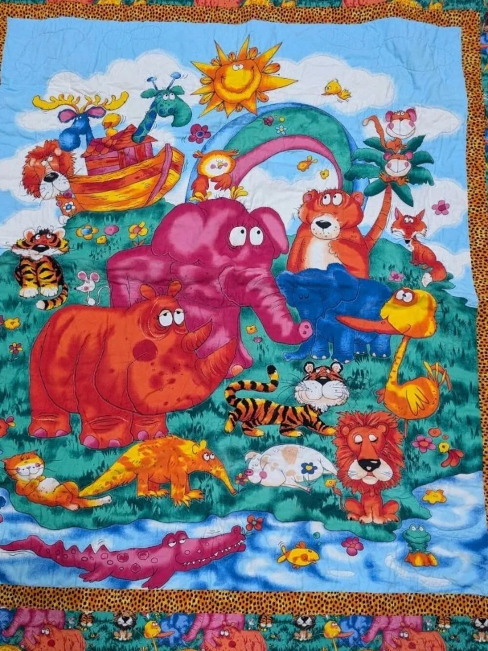 Handmade Baby Quilted Blanket Noah’s Ark Animals multicolor 50x40in